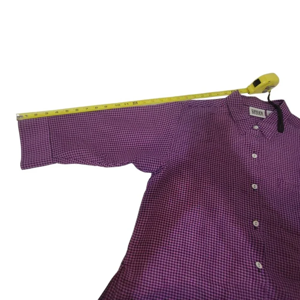 Chicos Design Purple Black Checked Gingham100% Silk Button-Up Shirt Sz 1 M - Picture 8 of 16